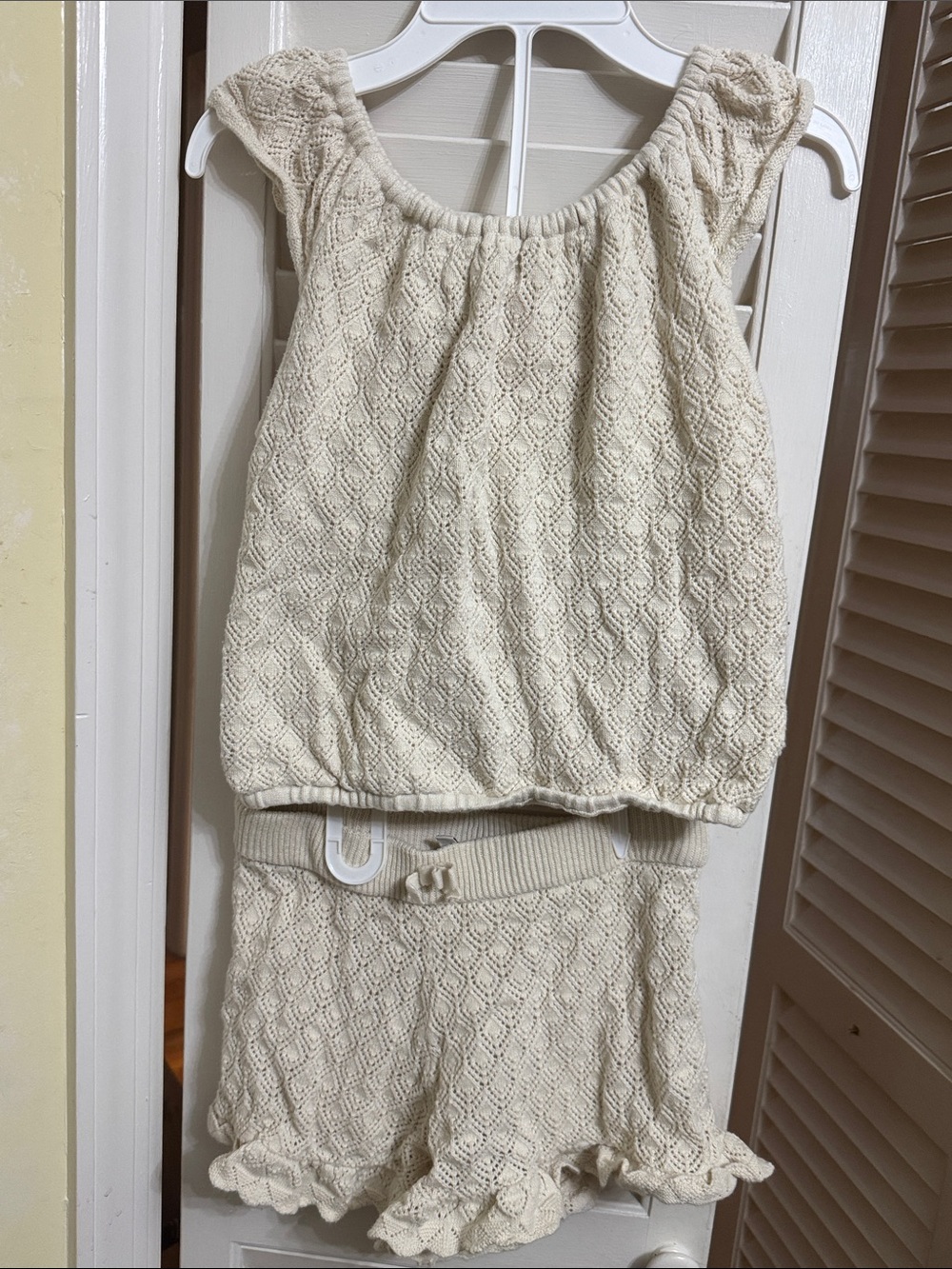 Cream Knit Two-Piece Tank and Shorts Set